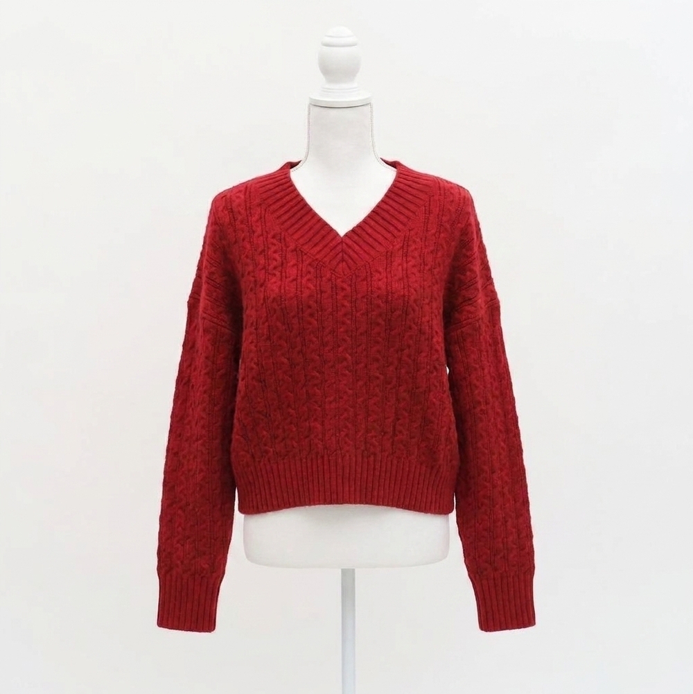 NEW SIX/FIFTY camden cable knit sweater in burgundy